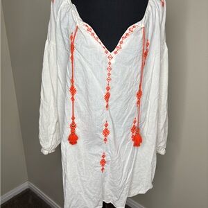 White Tunic with Orange Embroidery